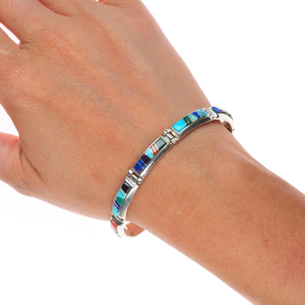 6.5" L Watson Navajo TSF sterling silver multi-stone inlay link bracelet