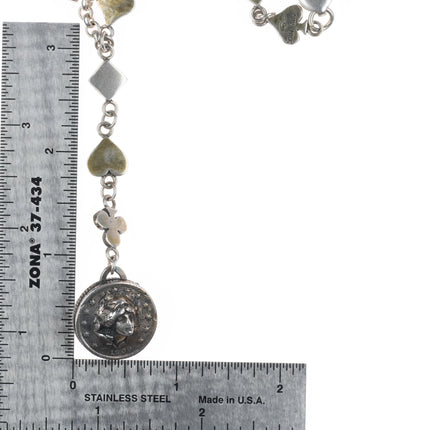 Vintage WK Coin silver watch fob anklet/choker necklace card symbols
