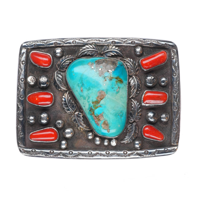 Big/Heavy vintage MP Navajo sterling silver, turquoise/coral belt buckle