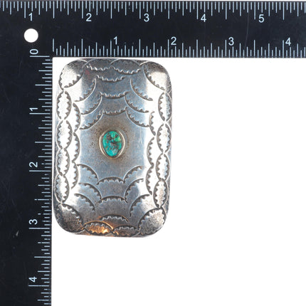 Vintage Navajo sterling silver spiderweb stamped turquoise belt buckle