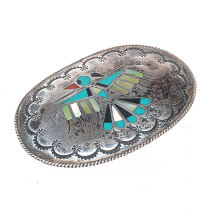Benjamin Becenti Navajo sterling silver channel inlay thunderbird belt buckle