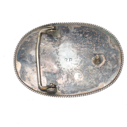 Benjamin Becenti Navajo sterling silver channel inlay thunderbird belt buckle