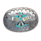 Benjamin Becenti Navajo sterling silver channel inlay thunderbird belt buckle