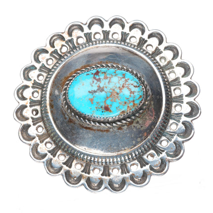 Vintage Navajo sterling silver concho style round belt buckle w/ nice turquoise
