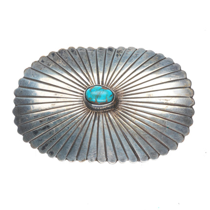 Vintage Navajo sterling silver belt buckle chiseled design with turquoise