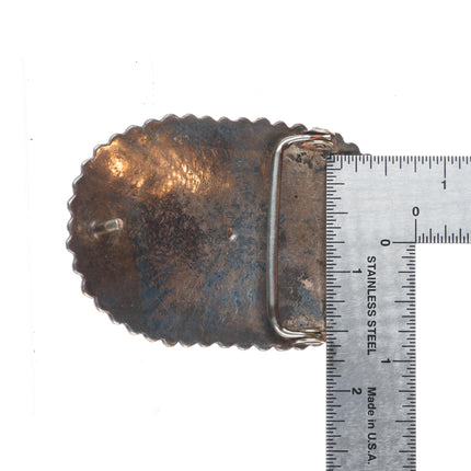 Vintage Navajo sterling silver belt buckle chiseled design with turquoise