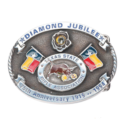 Heavy Sterling silver Texas State Rife Association belt buckle 1993