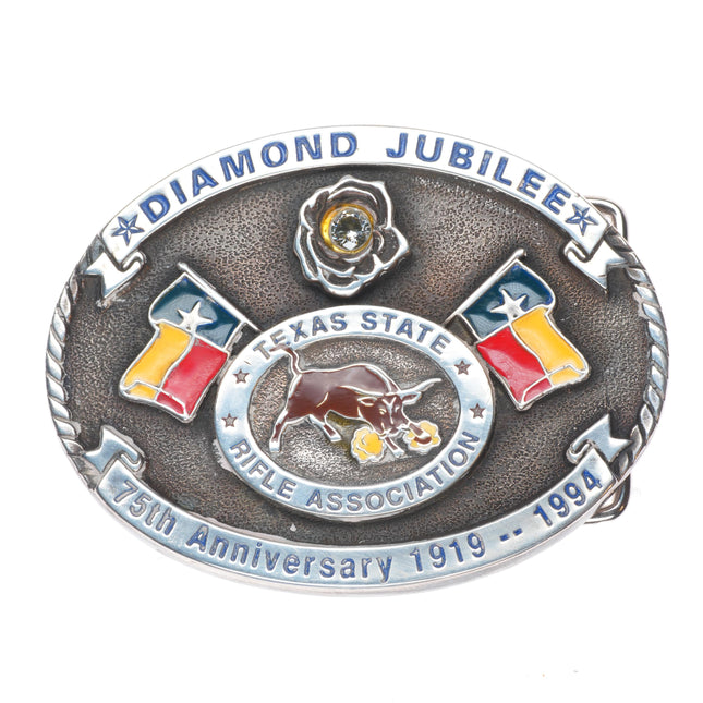 Heavy Sterling silver Texas State Rife Association belt buckle 1993