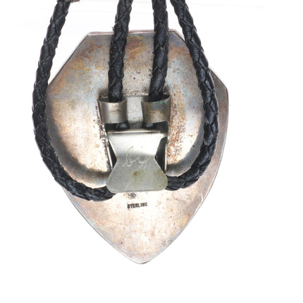 Big vintage southwestern sterling silver agate channel inlay bolo tie