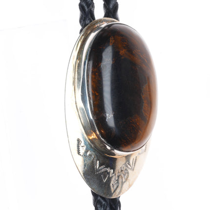 Albert Mccabe Navajo Vintage sterling silver tiger's eye bolo tie