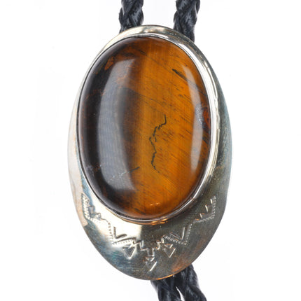 Albert Mccabe Navajo Vintage sterling silver tiger's eye bolo tie