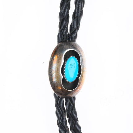 small Vintage Navajo shadowbox sterling silver turquoise bolo tie