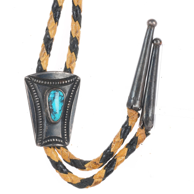 small 40's-50's Navajo vintage sterling silver bolo tie w/ nice turquoise