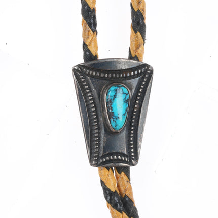 small 40's-50's Navajo vintage sterling silver bolo tie w/ nice turquoise