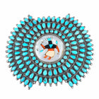 Big Vintage Zuni sterling silver turquoise cluster belt buckle Ghan dancer inlay