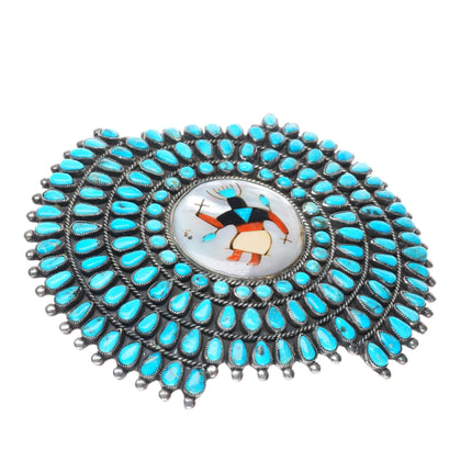 Big Vintage Zuni sterling silver turquoise cluster belt buckle Ghan dancer inlay