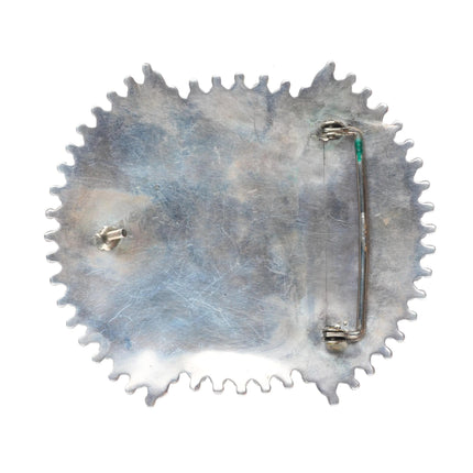 Big Vintage Zuni sterling silver turquoise cluster belt buckle Ghan dancer inlay