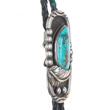 Vintage c1970 Ivan V Navajo sterling silver high grade turquoise bolo tie