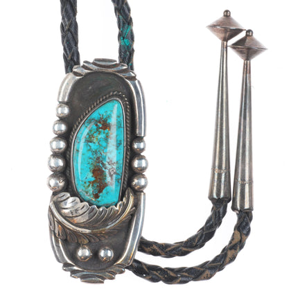 Vintage c1970 Ivan V Navajo sterling silver high grade turquoise bolo tie