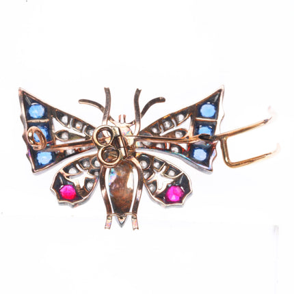 Antique 10k gold Diamond, Sapphire, Ruby, pearl  butterfly pendant/pin/brooch