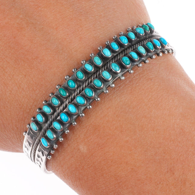 6" 30's-40's Zuni double row snake eye turquoise sterling silver cuff bracelet