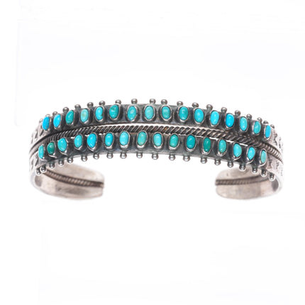6" 30's-40's Zuni double row snake eye turquoise sterling silver cuff bracelet