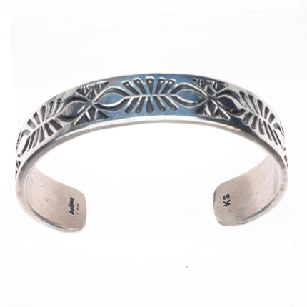 7" Kirk Smith Navajo heavy stamped sterling silver stacker cuff bracelet