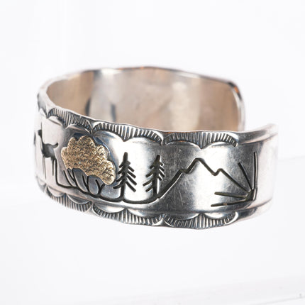 6" Phil Pvo Kiowa 14k gold accented sterling silver cuff bracelet