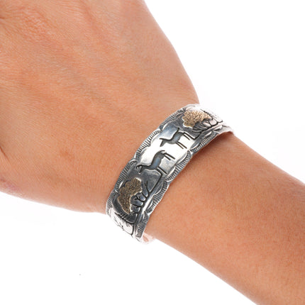 6" Phil Pvo Kiowa 14k gold accented sterling silver cuff bracelet