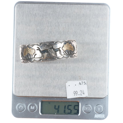 6" Phil Pvo Kiowa 14k gold accented sterling silver cuff bracelet