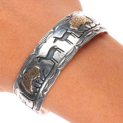 6" Phil Pvo Kiowa 14k gold accented sterling silver cuff bracelet