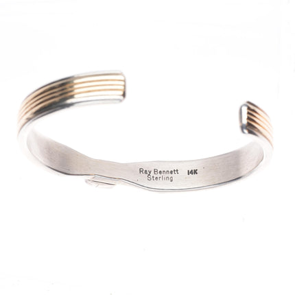 6.25" Ray Bennett Navajo 14k gold over Sterling silver turquoise cuff bracelet