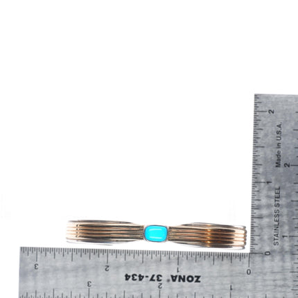 6.25" Ray Bennett Navajo 14k gold over Sterling silver turquoise cuff bracelet