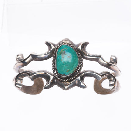 6" Navajo sterling silver green turquoise tufa/Sand cast cuff bracelet