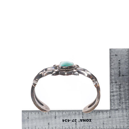 6" Navajo sterling silver green turquoise tufa/Sand cast cuff bracelet