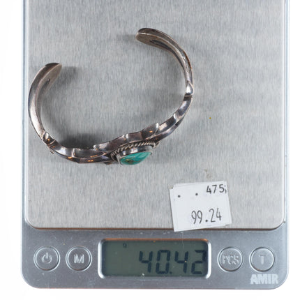 6" Navajo sterling silver green turquoise tufa/Sand cast cuff bracelet