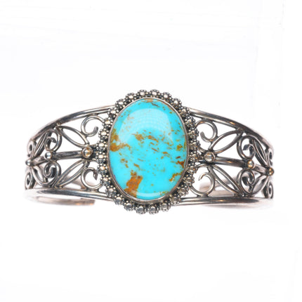 6.5" Miriam Chuyate - Hopi-Tewa twisted sterling silver turquoise cuff bracelet