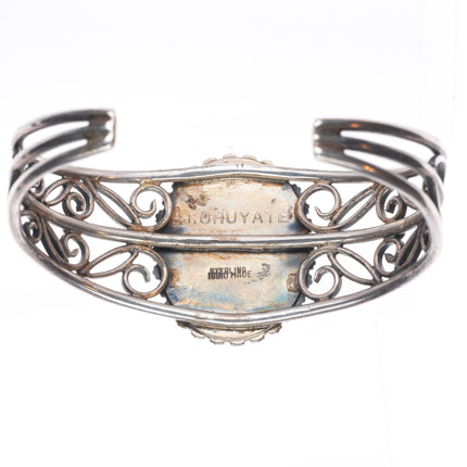 6.5" Miriam Chuyate - Hopi-Tewa twisted sterling silver turquoise cuff bracelet