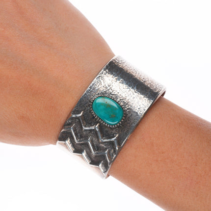 6.25" Vintage Tufa Cast sterling silver turquoise Native American cuff bracelet