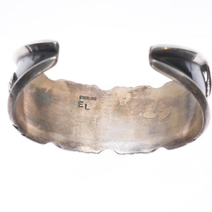 6.25" Vintage EL Navajo sterling silver turquoise cluster cuff bracelet