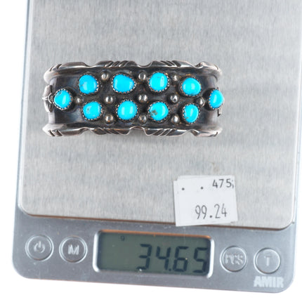 6.25" Vintage EL Navajo sterling silver turquoise cluster cuff bracelet