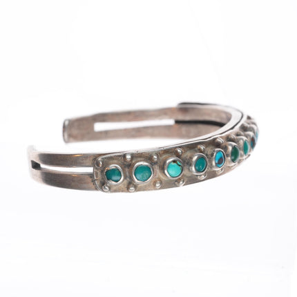 6.6" c1920's Antique Zuni ingot silver snake eye turquoise row cuff bracelet