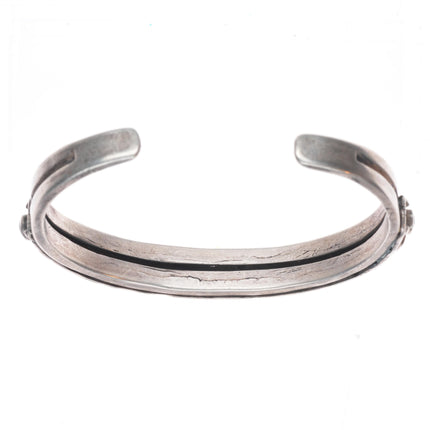 6.6" c1920's Antique Zuni ingot silver snake eye turquoise row cuff bracelet