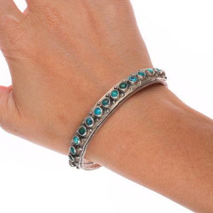 6.6" c1920's Antique Zuni ingot silver snake eye turquoise row cuff bracelet