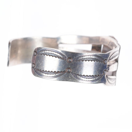6.5" 1940's Navajo hand stamped sterling silver cuff bracelet w/ nice turquoise