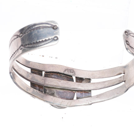 6.5" 1940's Navajo hand stamped sterling silver cuff bracelet w/ nice turquoise