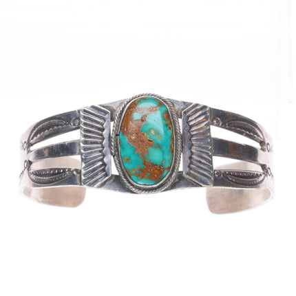 6.5" 1940's Navajo hand stamped sterling silver cuff bracelet w/ nice turquoise