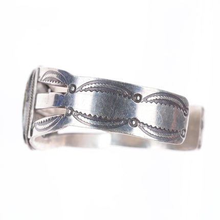 6.5" 1940's Navajo hand stamped sterling silver cuff bracelet w/ nice turquoise
