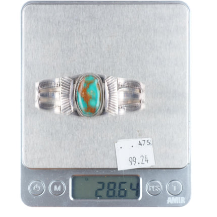 6.5" 1940's Navajo hand stamped sterling silver cuff bracelet w/ nice turquoise