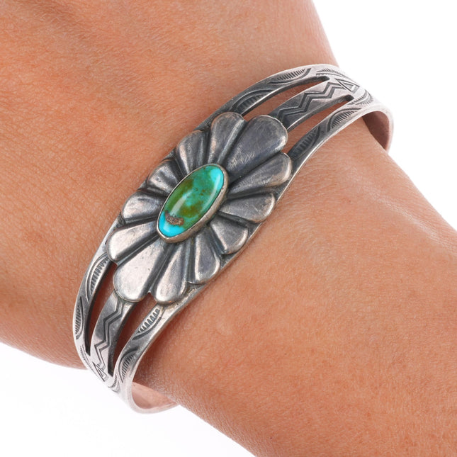 6.7" 40's-50's Fred Harvey style Royston turquoise sterling silver cuff bracelet